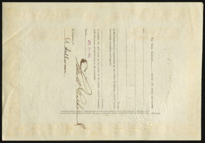 Backside shows legal language with dates, amounts, and signatures