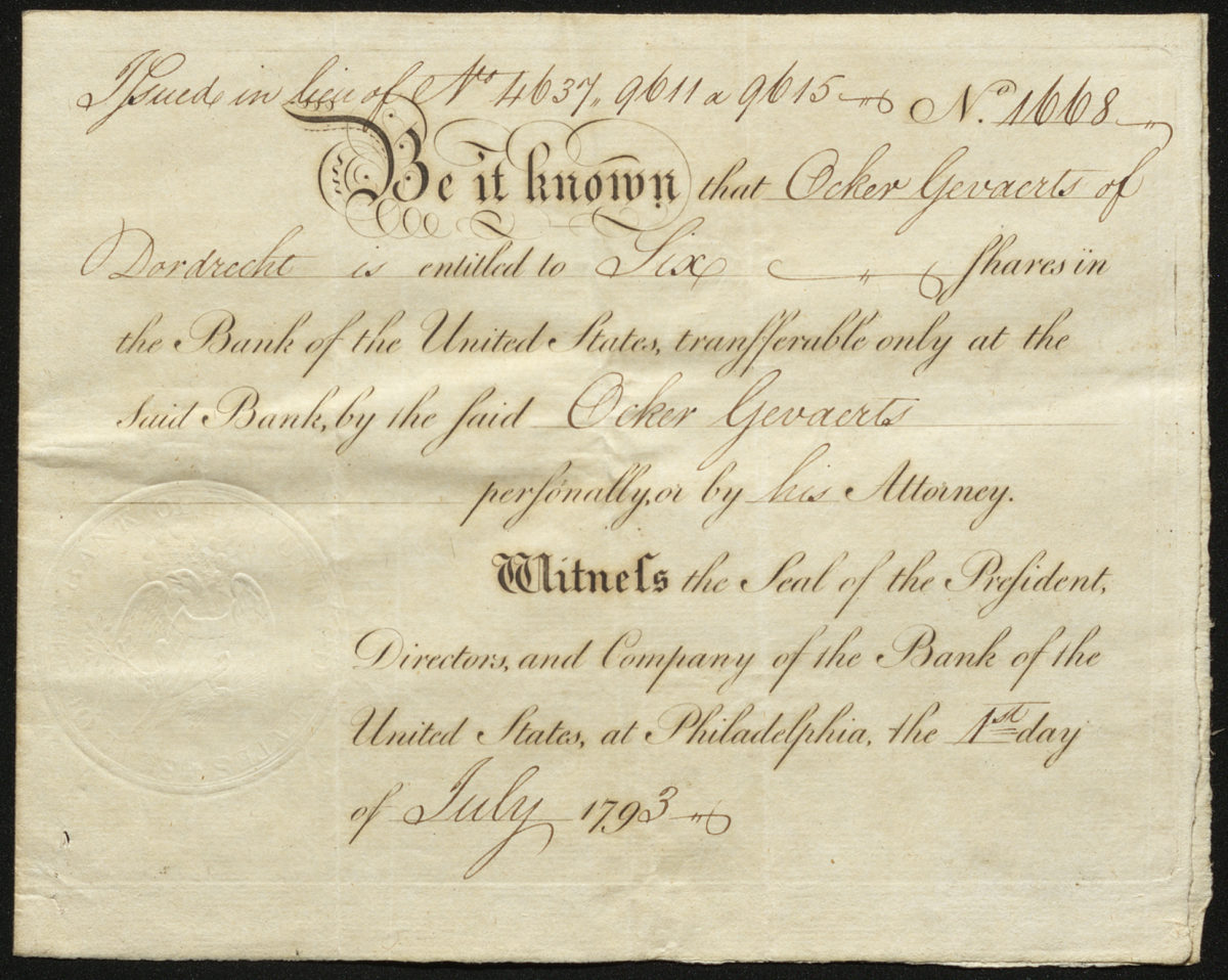 Certificate with brown ink shows handwritten language and signatures