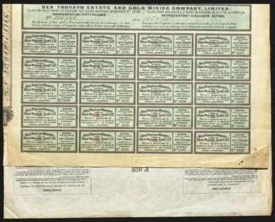 Backside shows legal language and signatures with and 20 green and black dividend coupons
