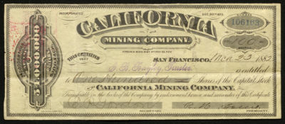 Certificate with black ink shows intricate borders and lettering