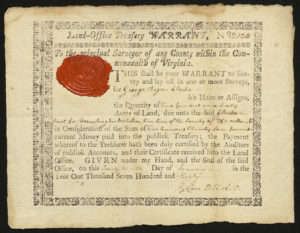 Certificate with black ink shows an intricate border and red wax seal