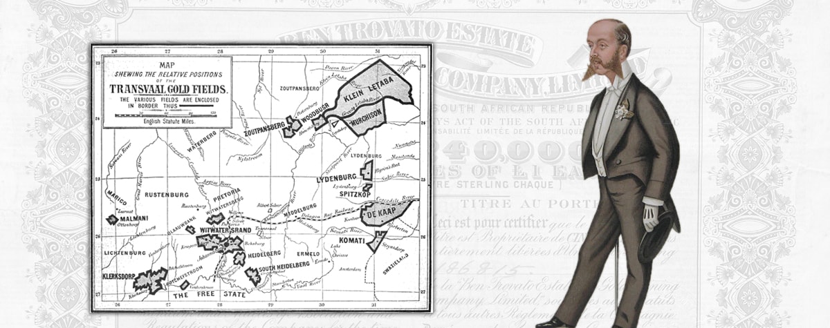 Map of the Transvaal gold fields and a caricature of Alfred de Rothschild