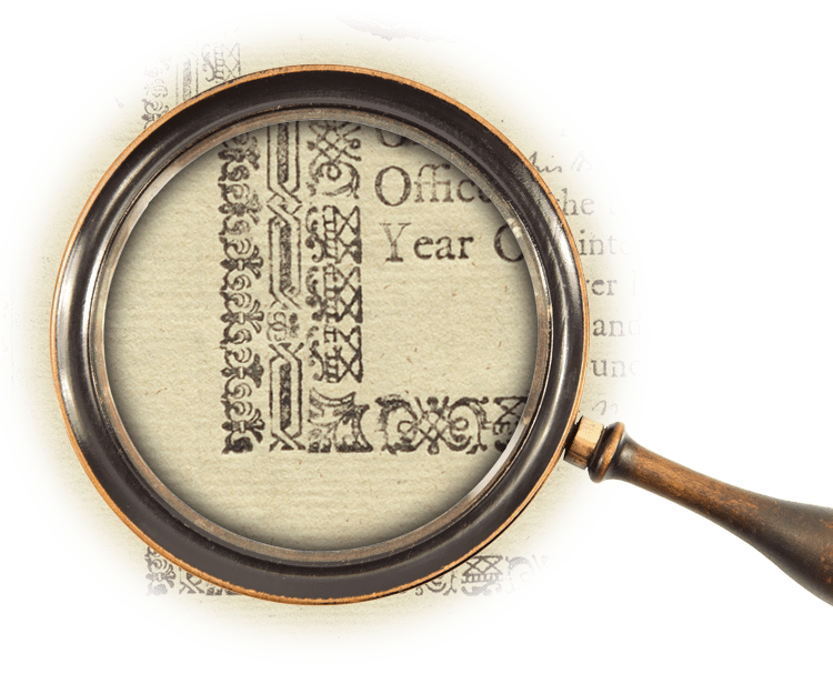 Magnifying glass over decorative border