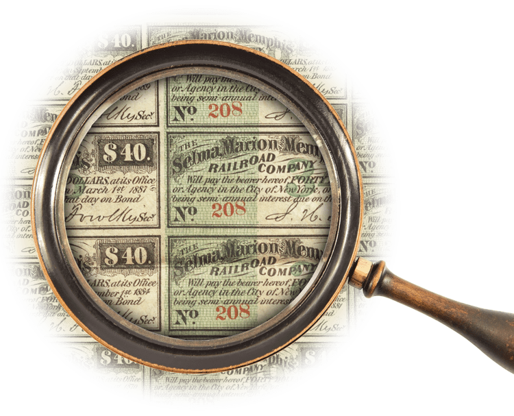Magnifying glass over $40 interest warrant coupons