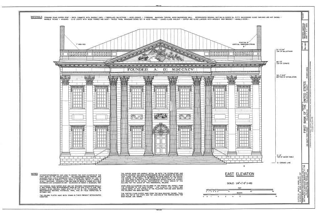 Architectural blueprint of the First Bank of the United States